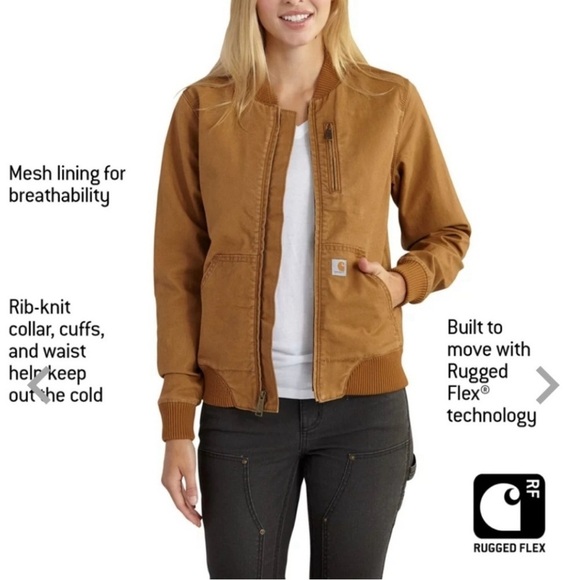 Carhartt Women’s Rugged Flex Relaxed Fit Duck Bomber Canvass Jacket Coat Medium - Picture 2 of 16
